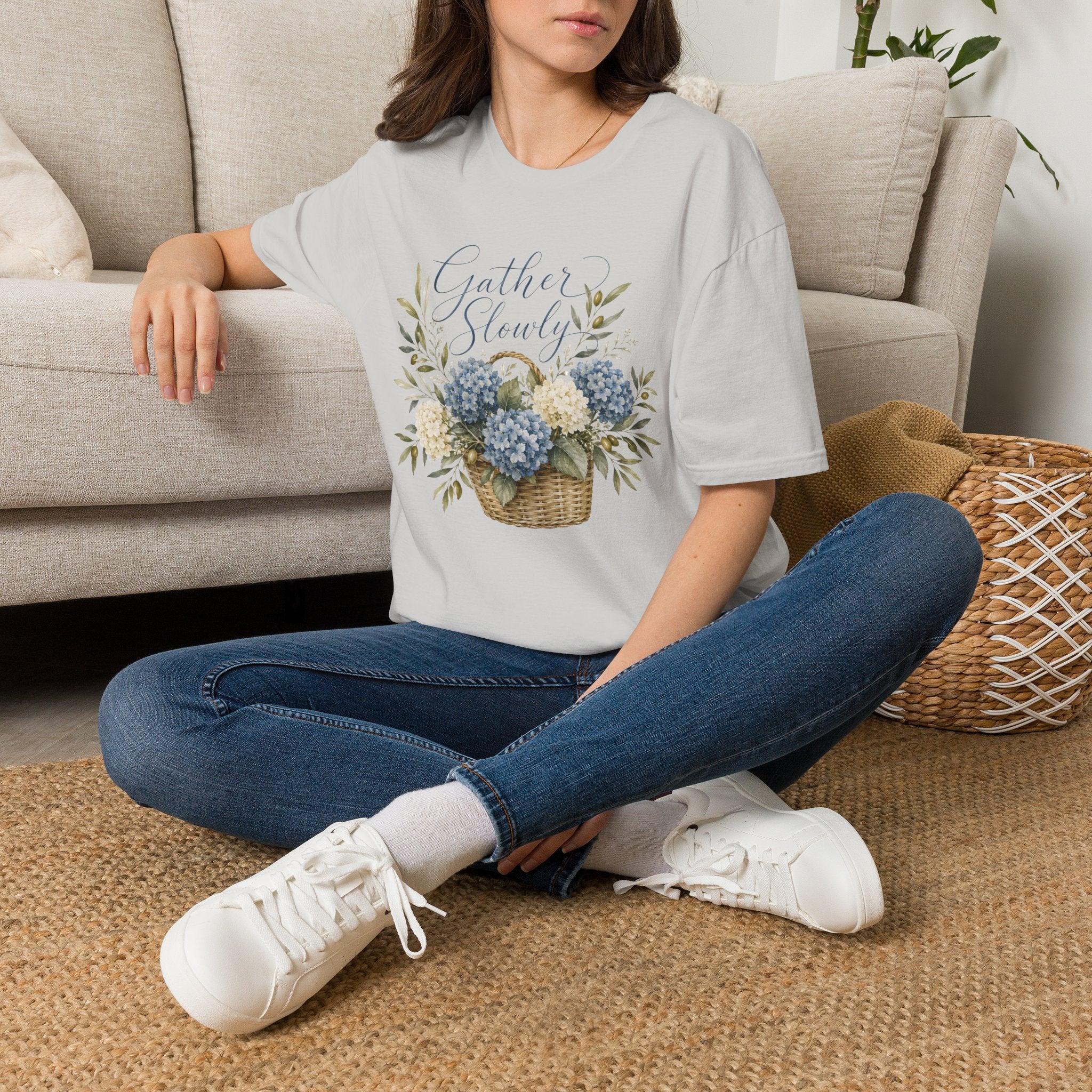 Gather Slowly Hydrangea Basket T-Shirt